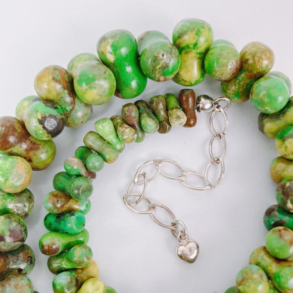 Signed Jay King DTR Green Turquoise Sterling Silver Gemstone Bead Necklace VTG - Picture 5 of 12